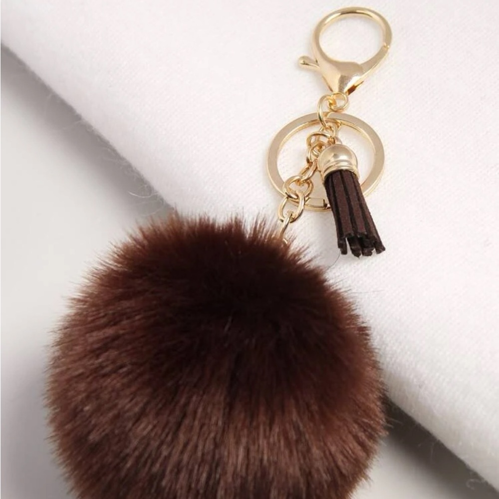 Classy Chocolate PomPom Keychain - Picture 2 of 3